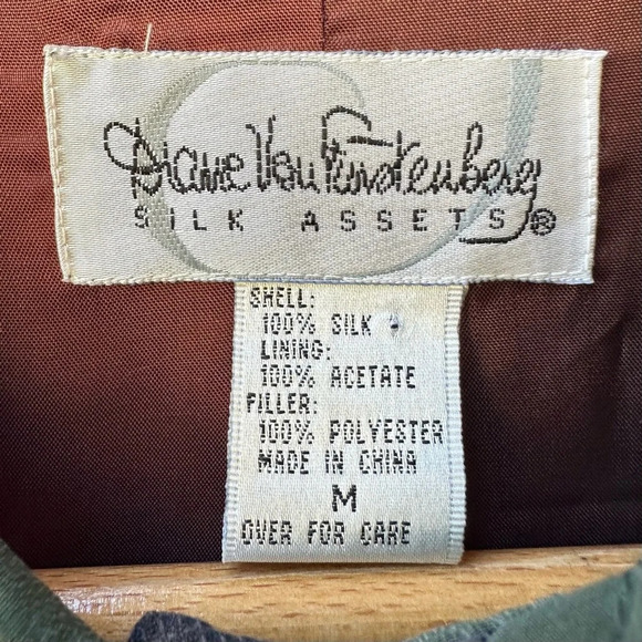 Diane Von Furstenberg Vintage Silk Assets Quilted Jacket Coat Green Medium Vtg - Picture 10 of 11